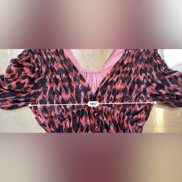 By Anthropologie Printed Ruched-Sleeve Maxi Dress Size Small - Picture 9 of 11